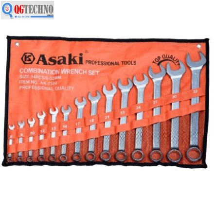 Bộ cờ lê vòng miệng xi mờ ASAKI 14 Món (6~24),QG-AK-7503