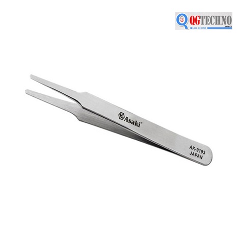 Nhíp inox gắp linh kiện mũi bằng ASAKI, 120 x 9 x 2mm, QG-AK-9193
