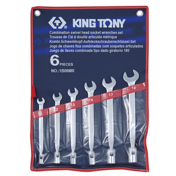 Bộ cờ lê 1 đầu miệng - 1 đầu tuýp lắc léo 6pcs, 1B06, Kingtony
