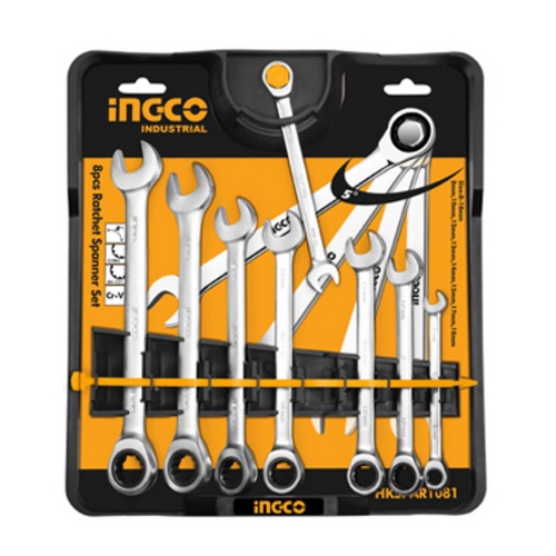 Bộ cờ lê miệng vòng 2 chiều INGCO, 8 cây, HKSPAR1081