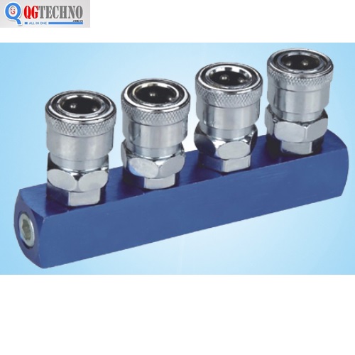 Bộ đầu nối nhanh chia 4 đầu ống hơi khí nén bằng thép Dannio
